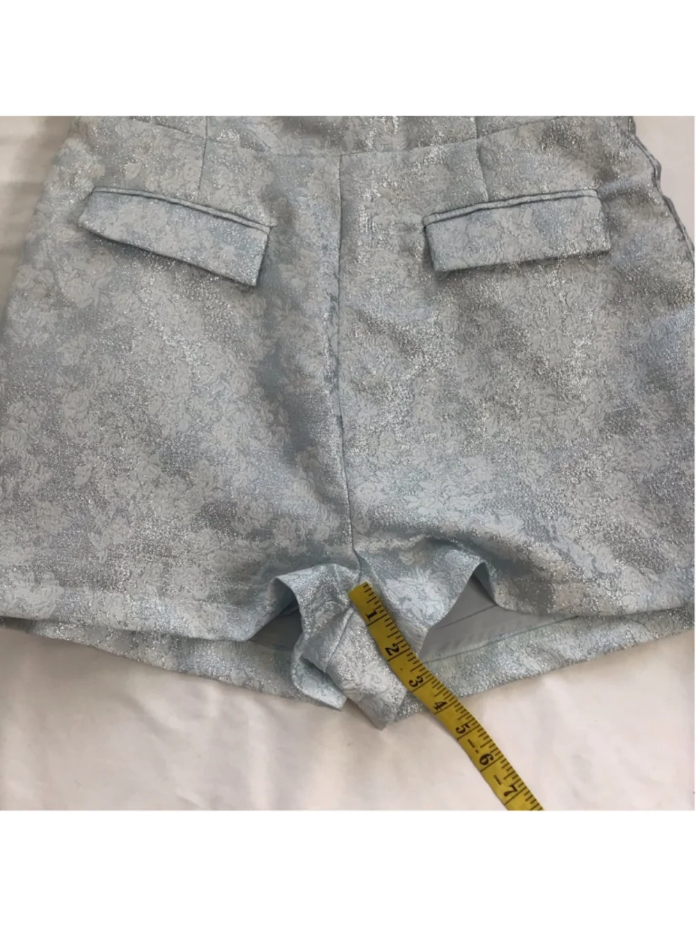 LENA Women Elegant Light Blue Silver Floral Brocade Romper L